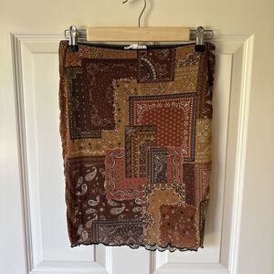 Women’s Paisley Patchwork Straight Pencil Skirt Bear Dance Size M Tan & Browns